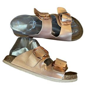 Outwoods BORK Sz 8 Womens Rose Gold Women's Vegan Two Strap Buckle Sandals 21391